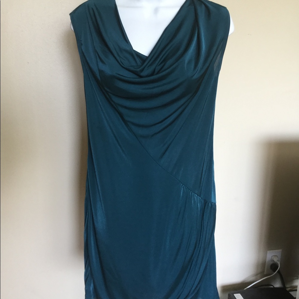 Armani Exchange S teal cowl neck ruched